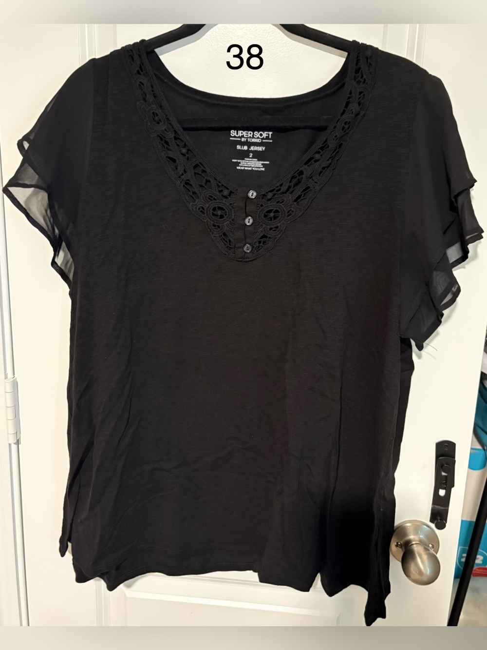 torrid Black Lace-Trim Short Sleeve Tee